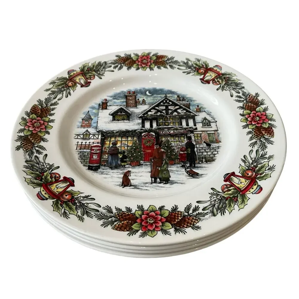 Royal Stafford TOY SHOP Dinner Plate 11in Set of 4 Christmas Holiday New